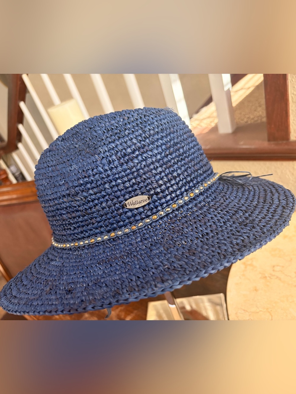 Malibu Navy Woven Straw Sun Hat with Decorative Trim